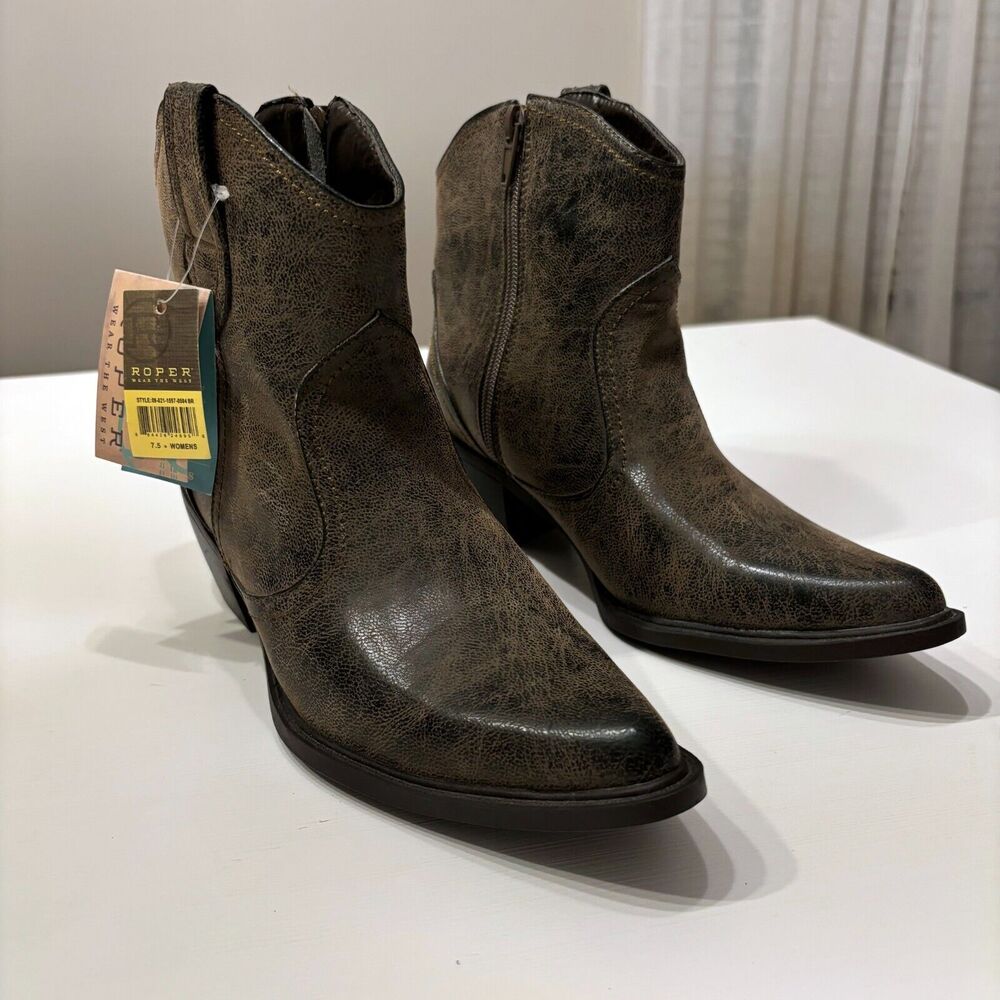 NEW Women's‎ Roper Short Stuff Faux Leather Brown Cowboy Brown Boots Size 7.5